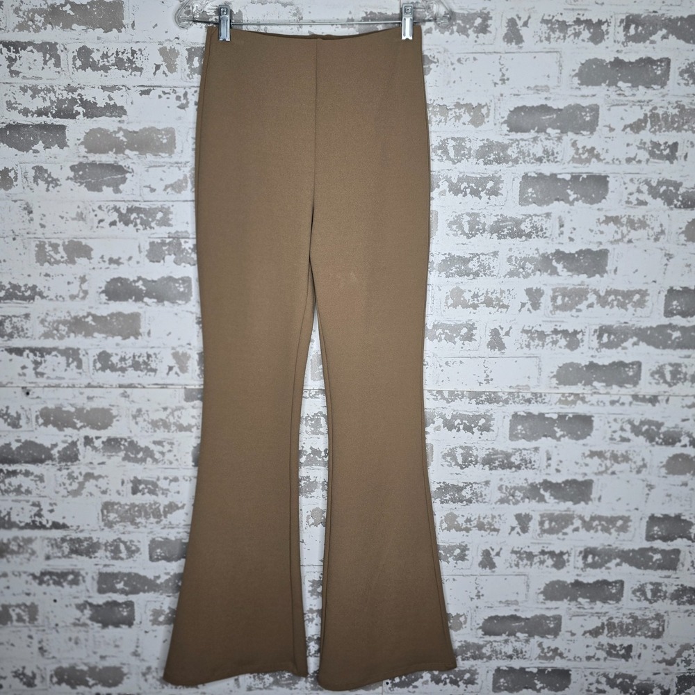 NEW H & M Pants Womens S Tan Flared-Leg Pull-On‎ Elastic Waist Trouser Stretch